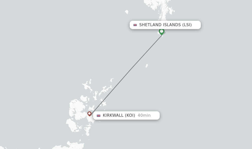 Flights from Shetland Islands to Kirkwall route map