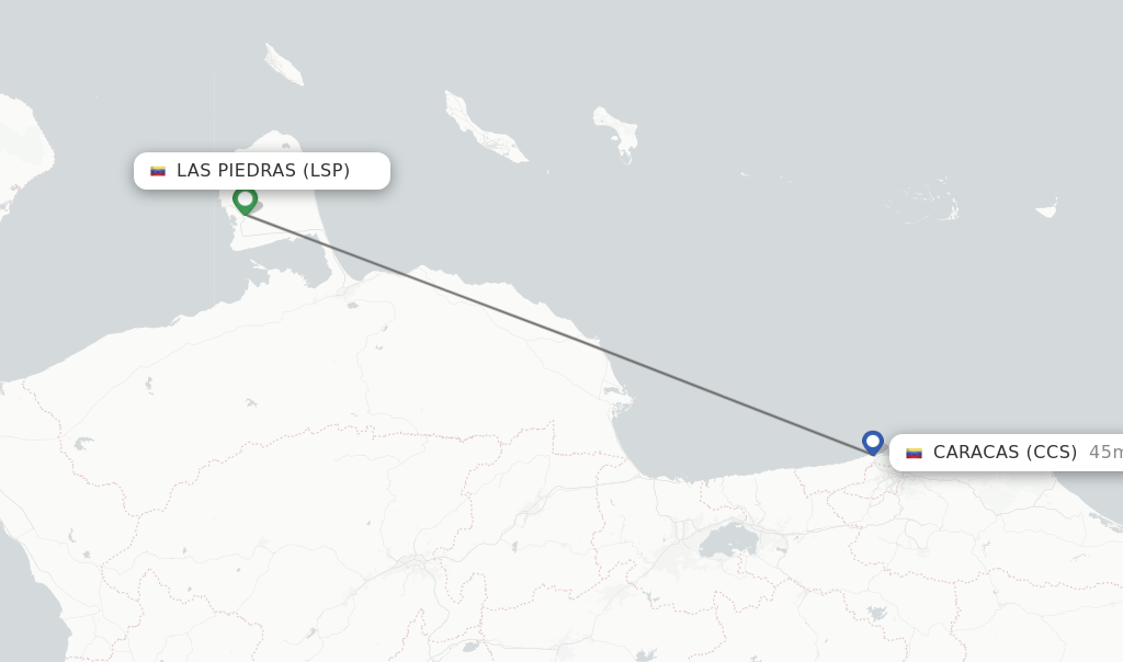 Flights from Las Piedras to Caracas route map