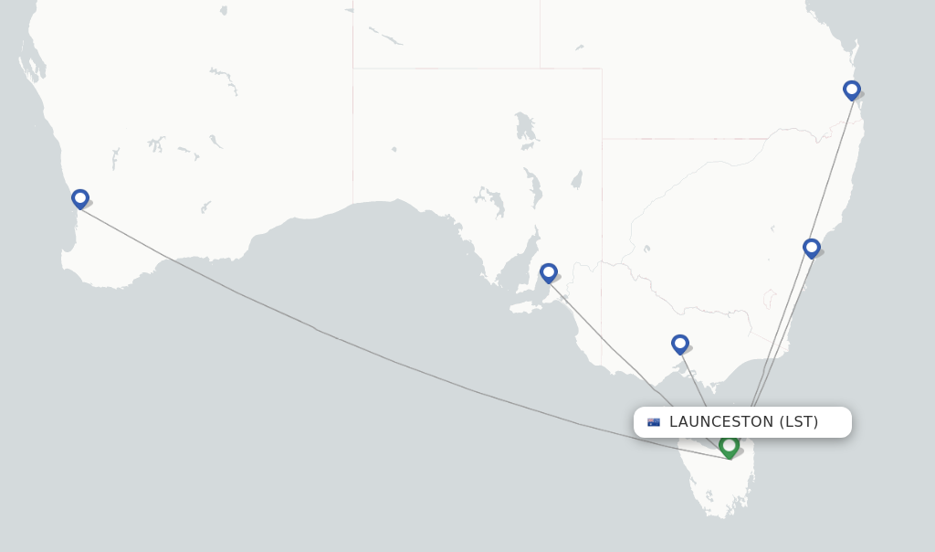 Route map with flights from Launceston with Virgin Australia