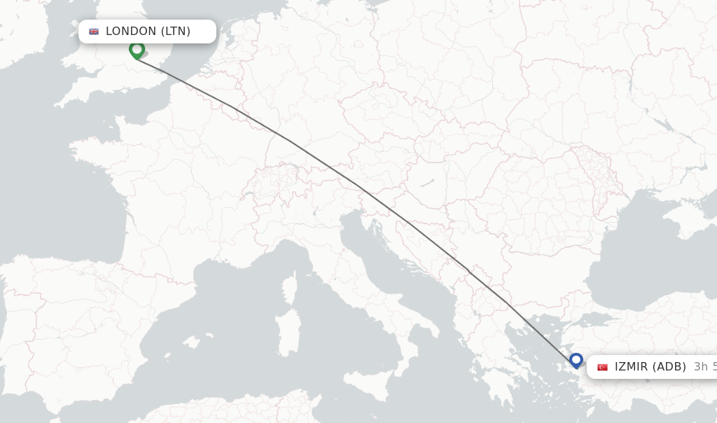 Flights from London to Izmir route map
