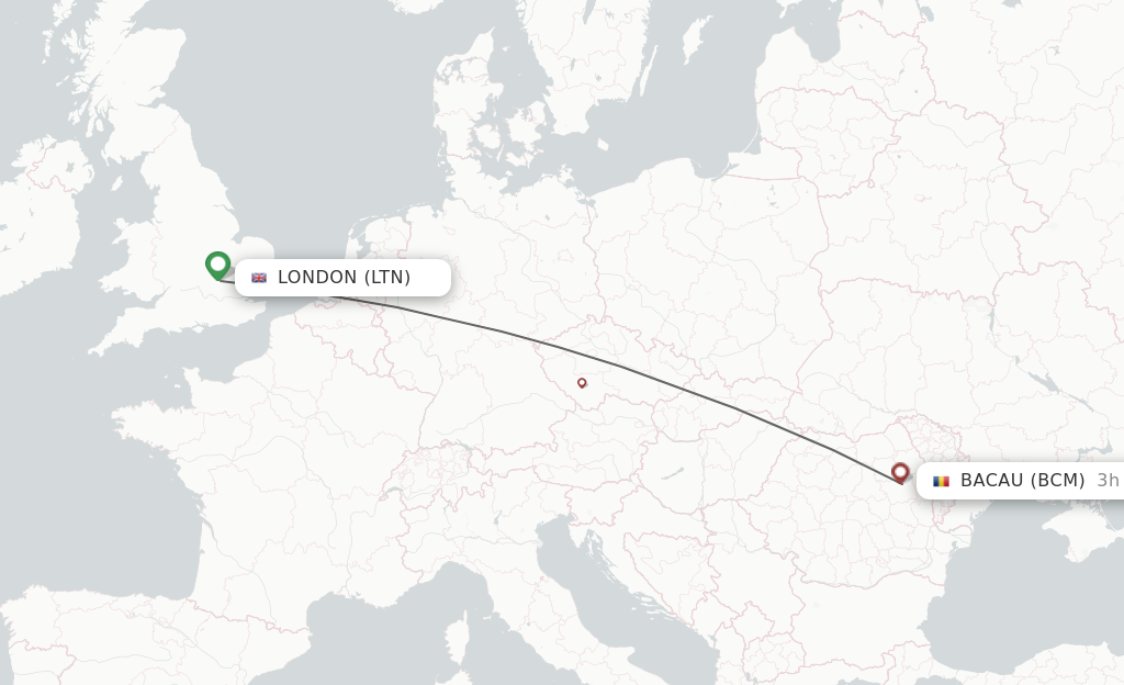 Flights from London to Bacau route map