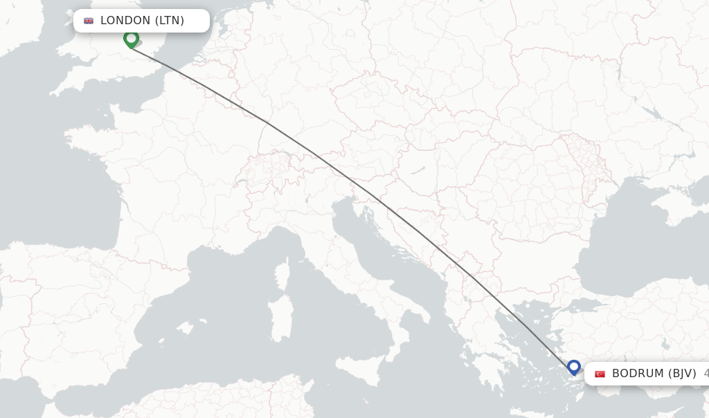 Flights from London to Bodrum route map