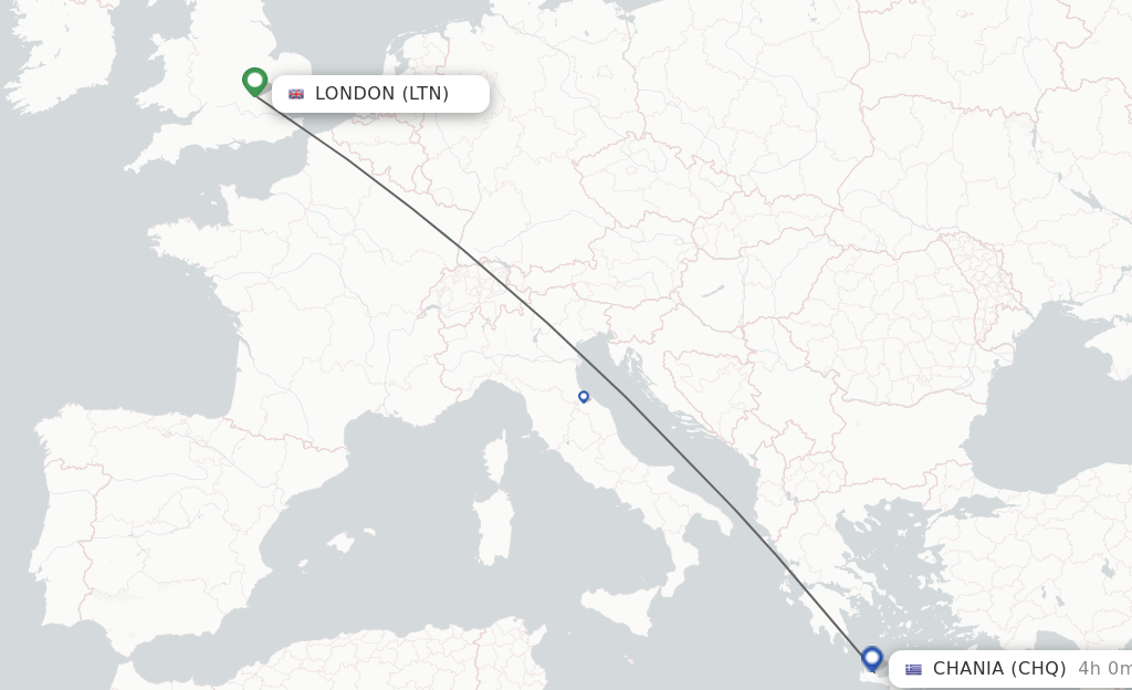 Flights from London to Chania route map