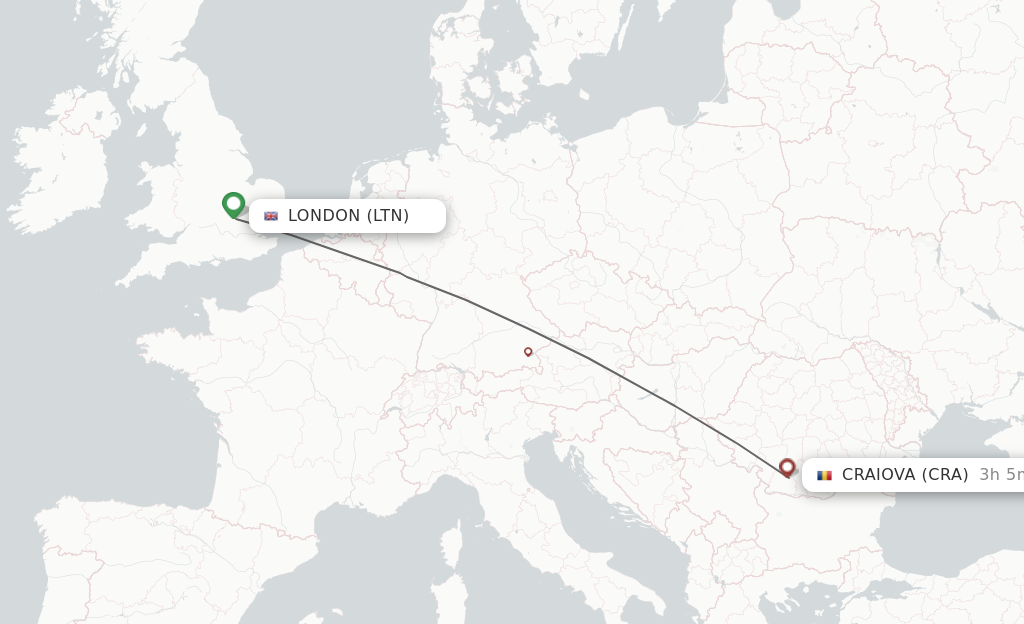Flights from London to Craiova route map