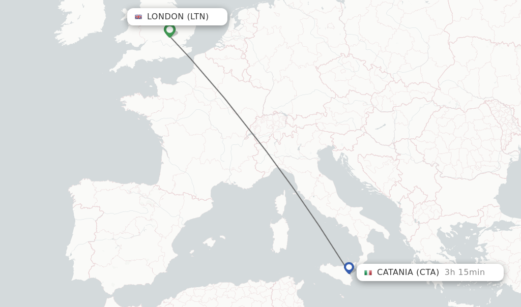 Flights from London to Catania route map