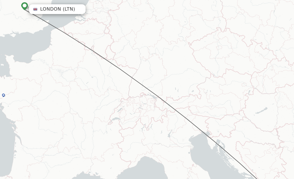 Flights from London to Dubrovnik route map