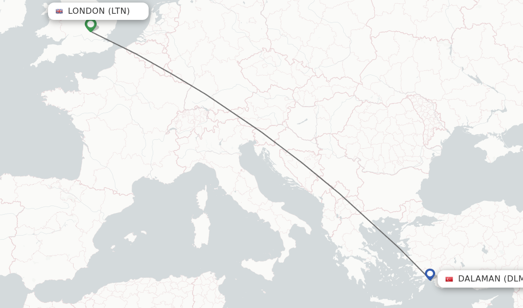 Flights from London to Dalaman route map