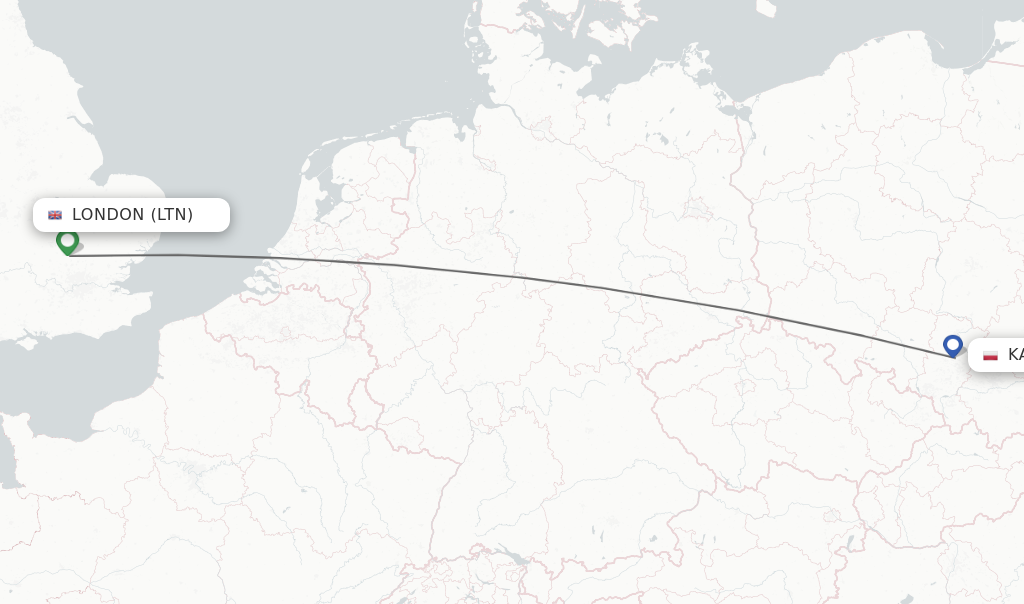 Flights from London to Katowice route map