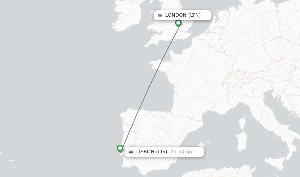 Flights from London to Lisbon route map