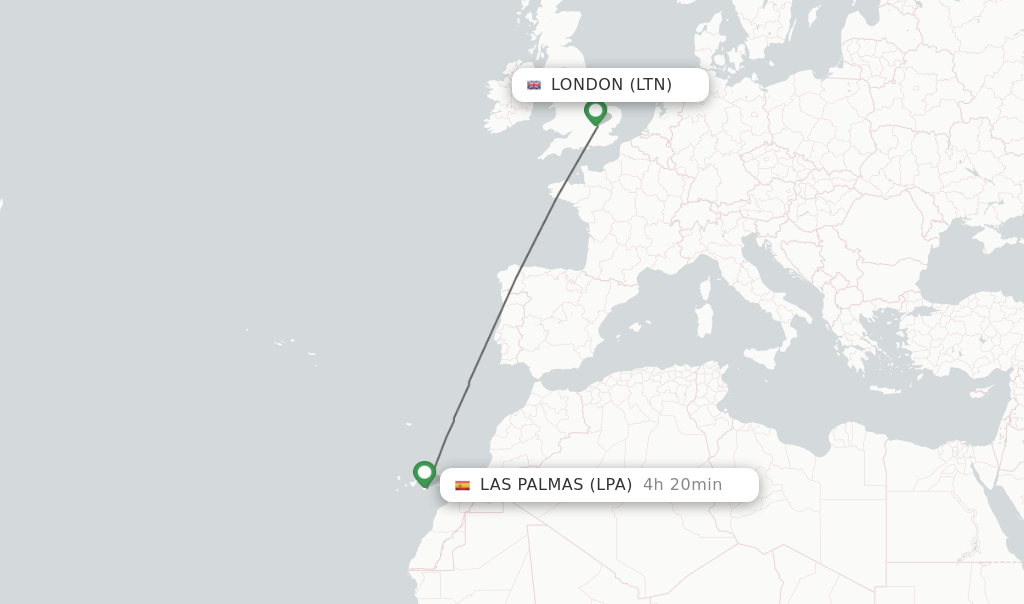 Flights from London to Las Palmas route map