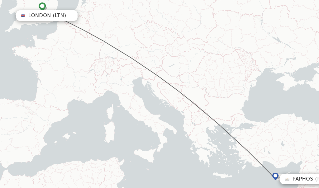 Flights from London to Paphos route map