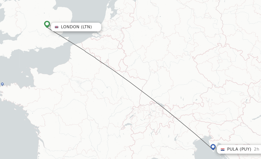 Flights from London to Pula route map