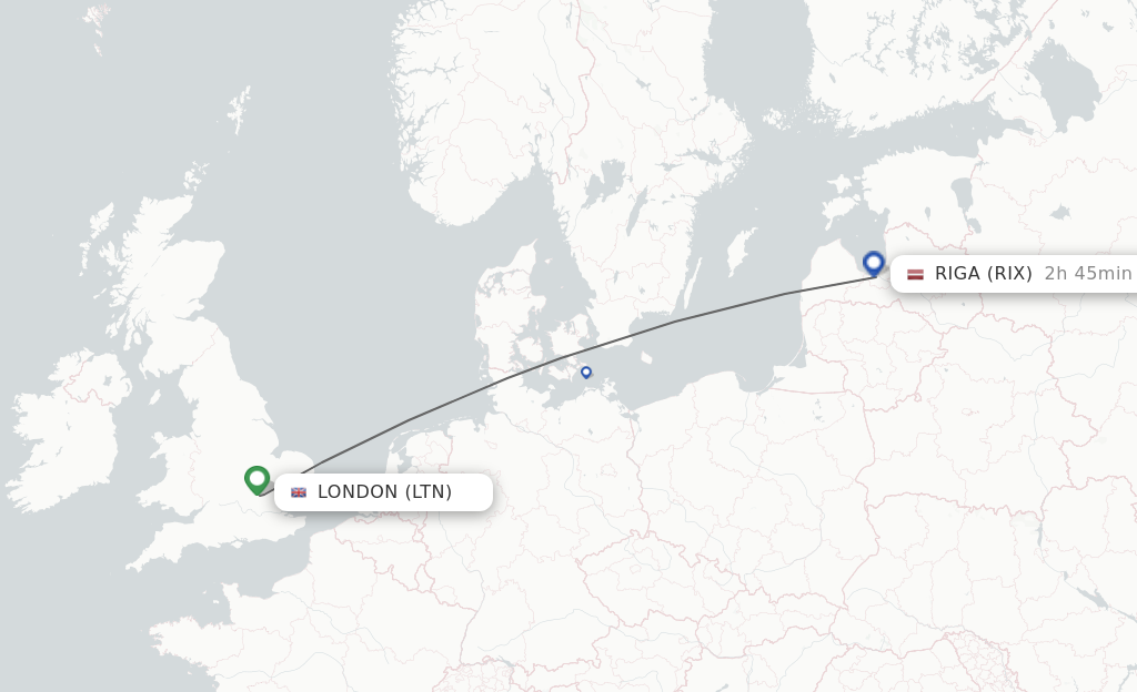 Flights from London to Riga route map