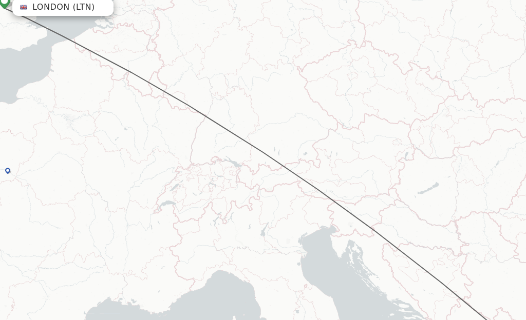 Flights from London to Skopje route map
