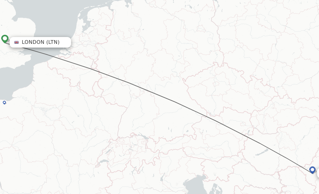 Flights from London to Timisoara route map