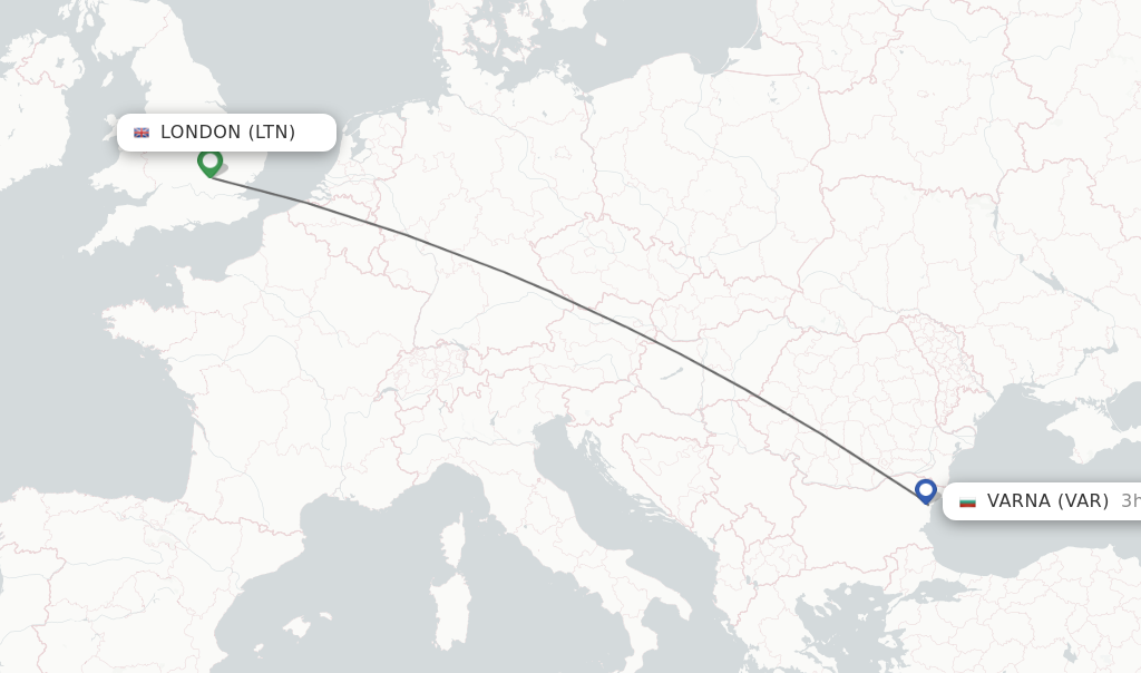 Flights from London to Varna route map