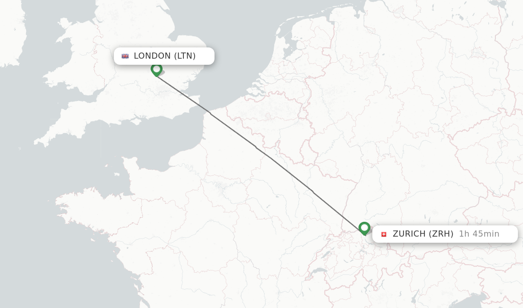 Flights from London to Zurich route map