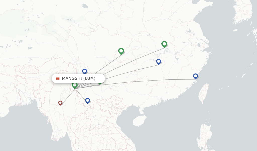 Route map with flights from Mangshi with Ruili Airlines