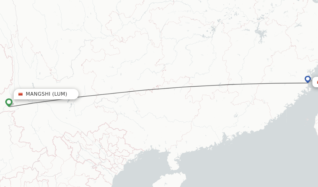 Flights from Mangshi to Fuzhou route map