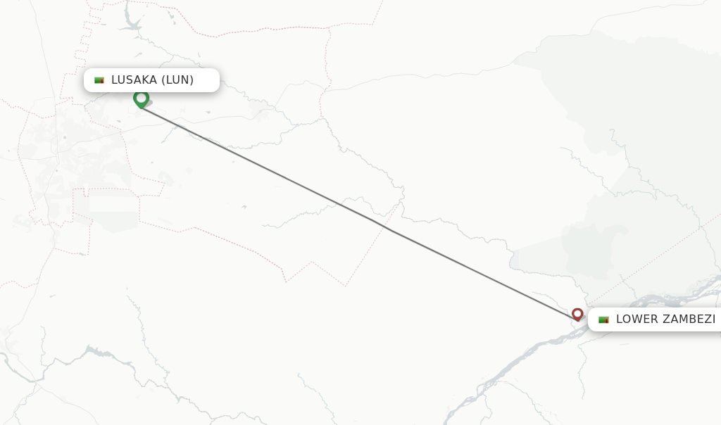 Flights from Lusaka to Lower Zambezi National Park route map