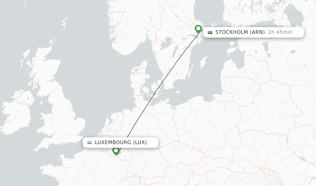 Flights from Luxembourg to Stockholm route map