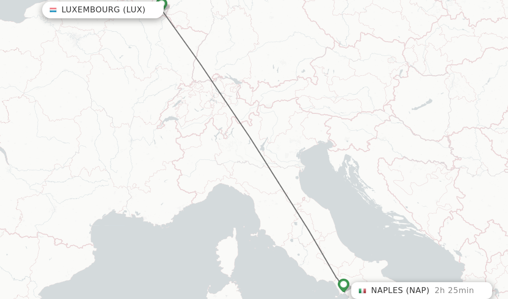 Flights from Luxembourg to Naples route map