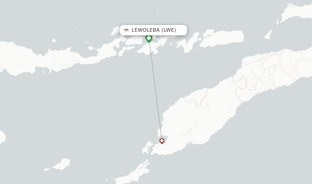 Route map with flights from Lewoleba with Wings Air