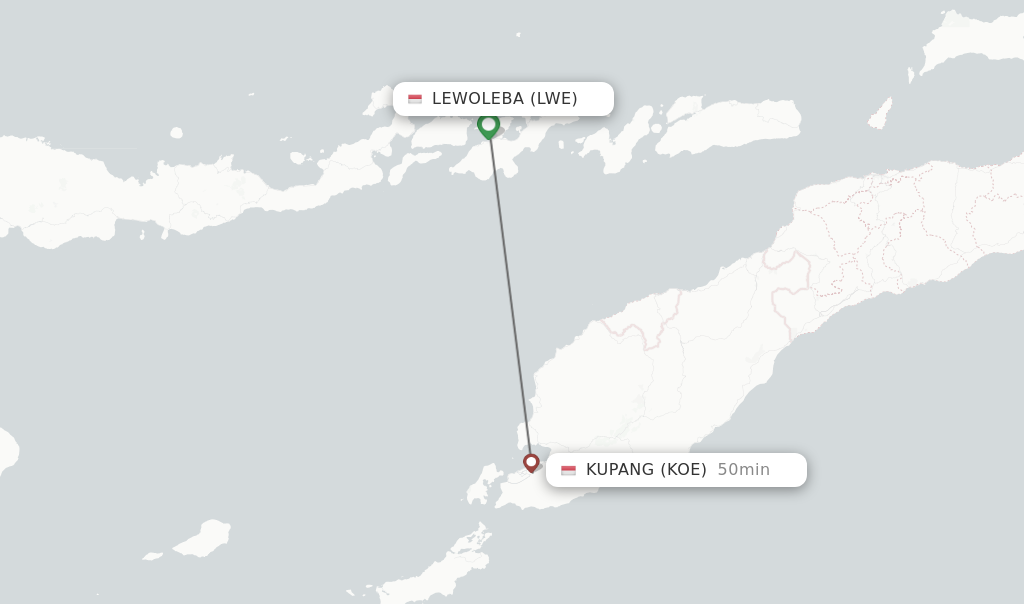 Flights from Lewoleba to Kupang route map