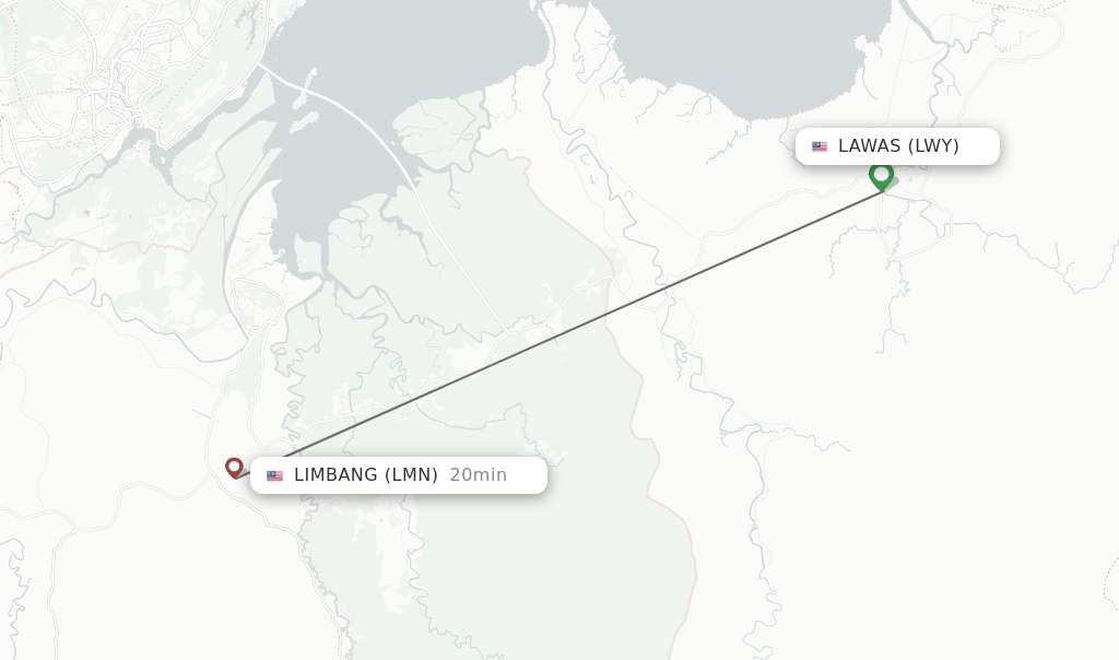 Flights from Lawas to Limbang route map