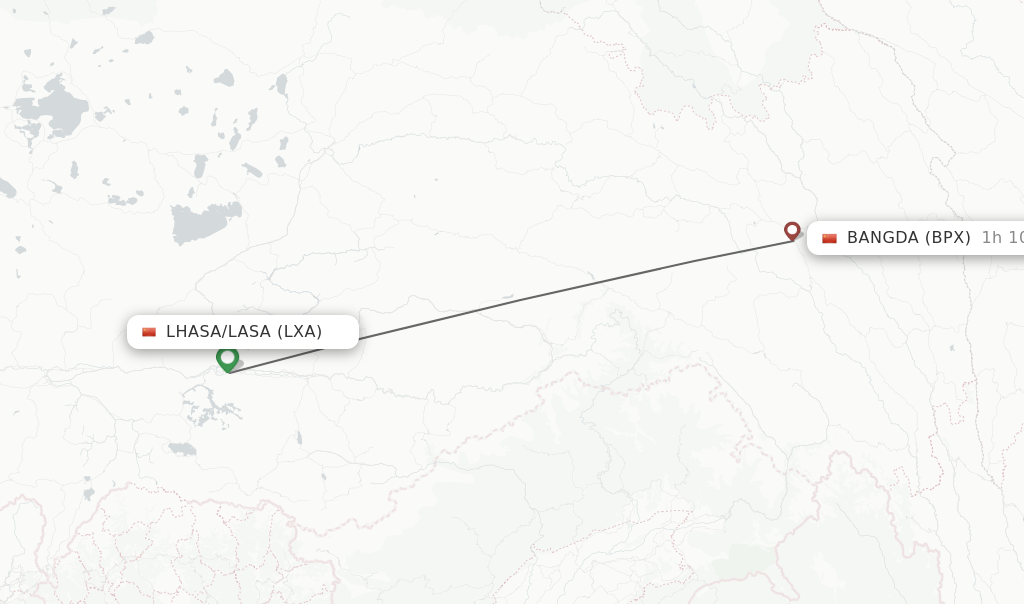 Flights from Lhasa/Lasa to Bangda route map