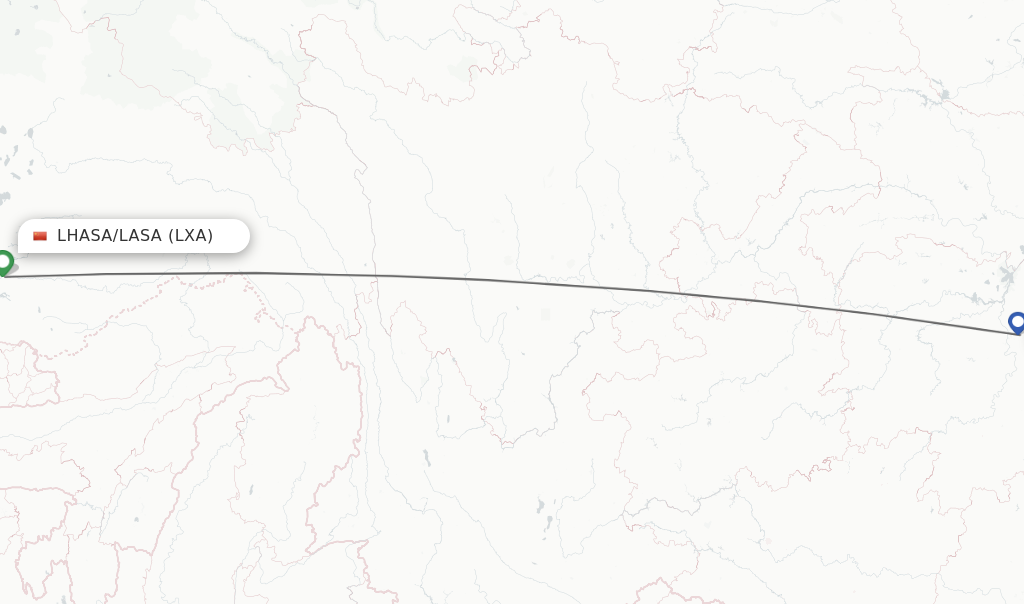 Flights from Lhasa/Lasa to Changsha route map