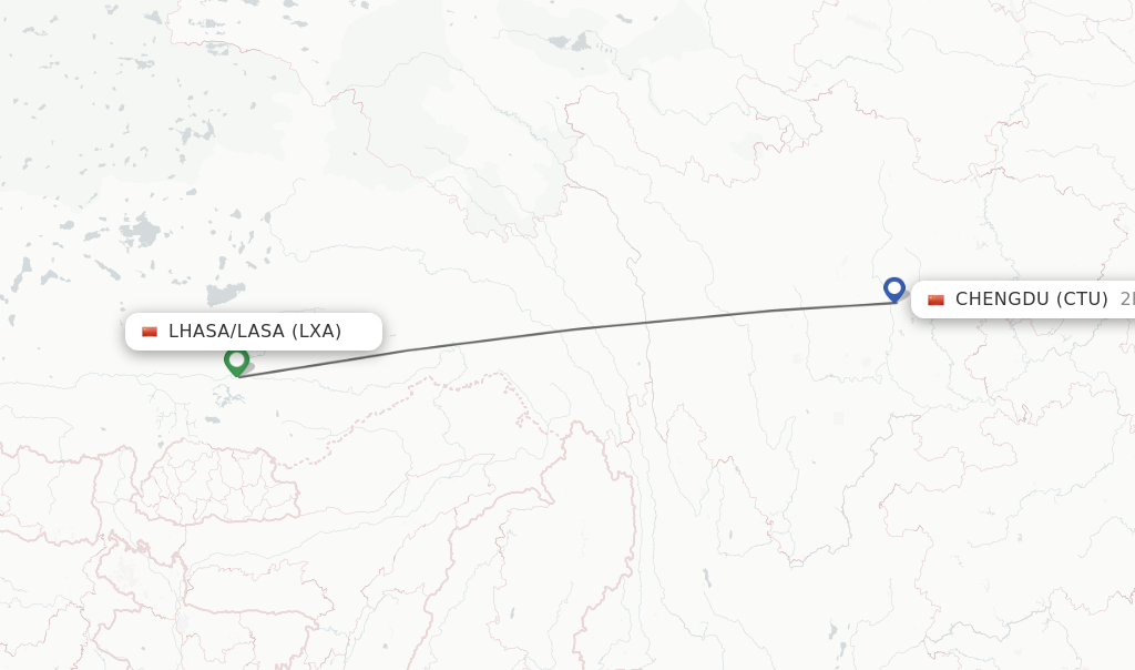 Flights from Lhasa/Lasa to Chengdu route map