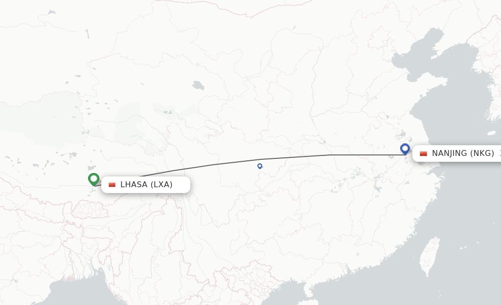 Flights from Lhasa/Lasa to Nanjing route map