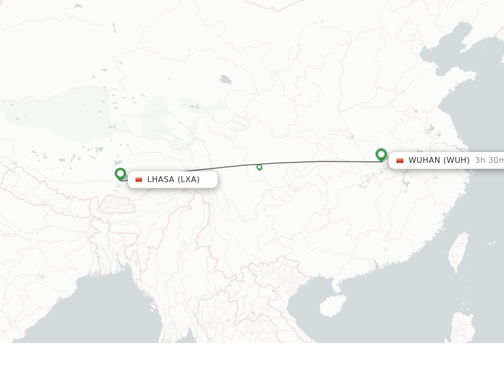 Flights from Lhasa/Lasa to Wuhan route map