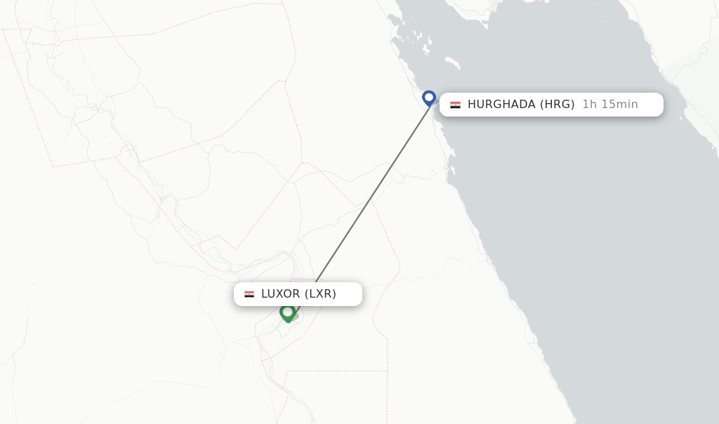 Flights from Luxor to Hurghada route map
