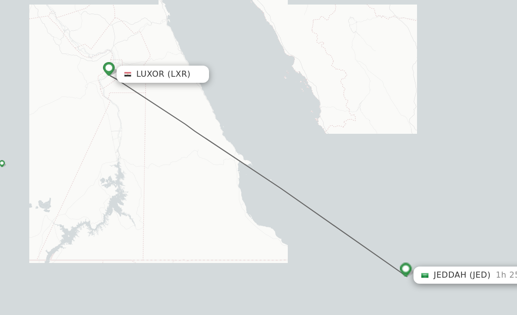 Flights from Luxor to Jeddah route map