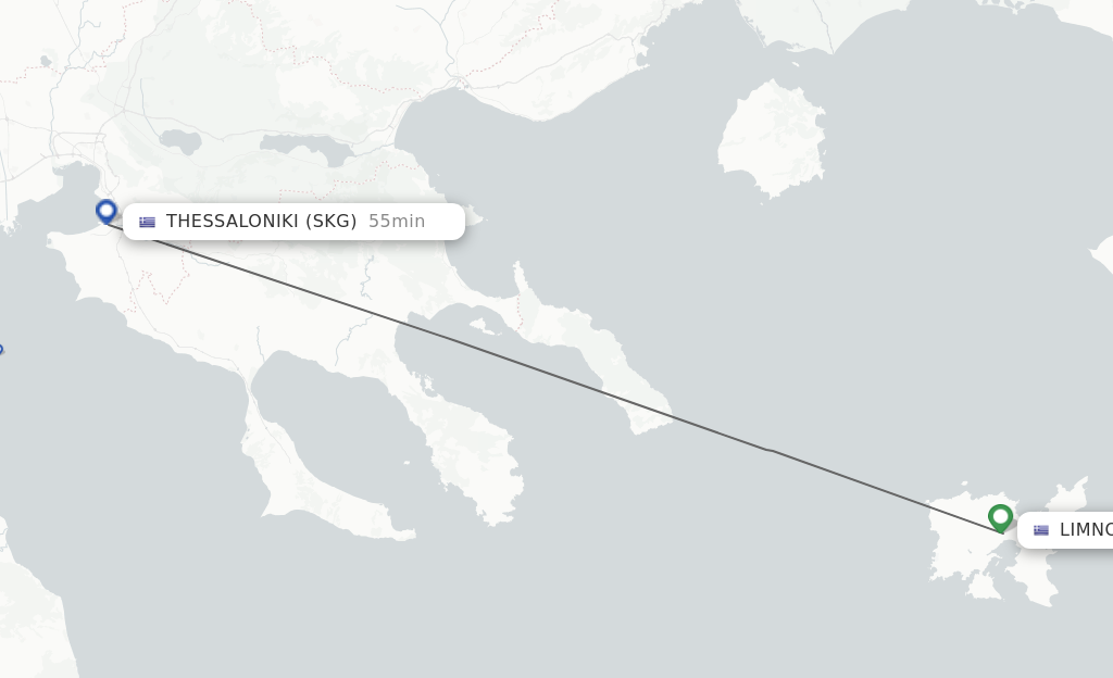 Flights from Limnos to Thessaloniki route map