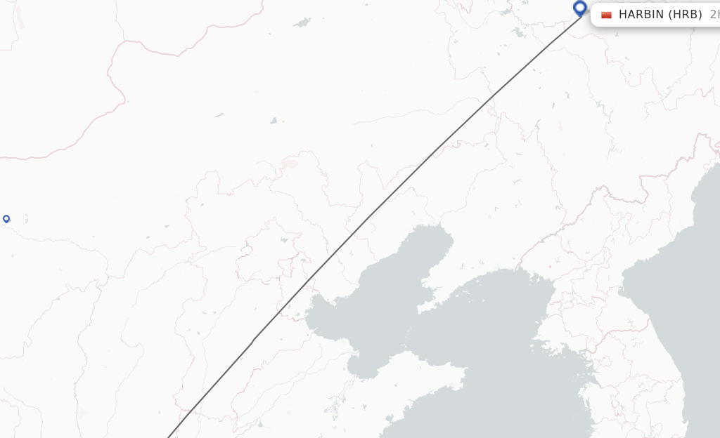 Flights from Luoyang to Harbin route map