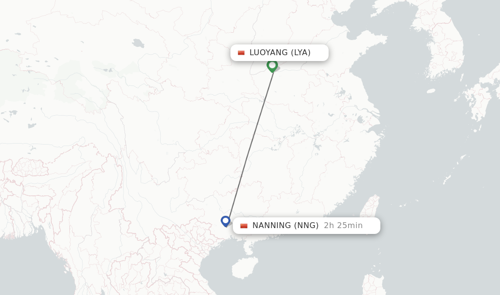 Flights from Luoyang to Nanning route map
