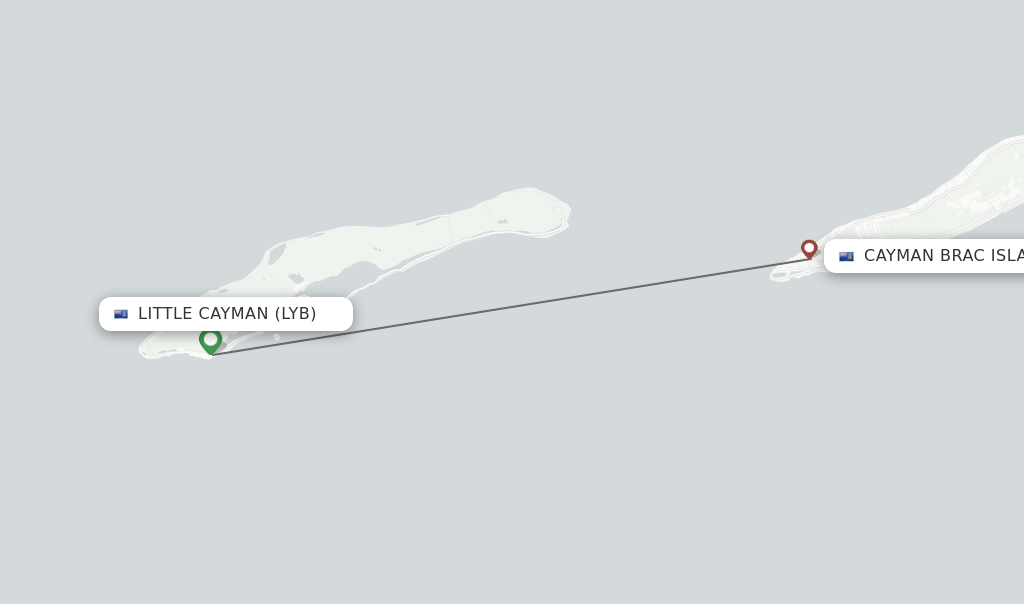 Flights from Little Cayman to Cayman Brac Island route map