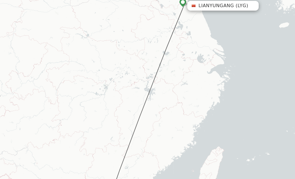 Flights from Lianyungang to Zhuhai route map