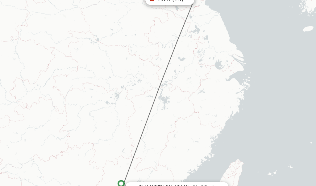 Flights from Linyi to Guangzhou route map