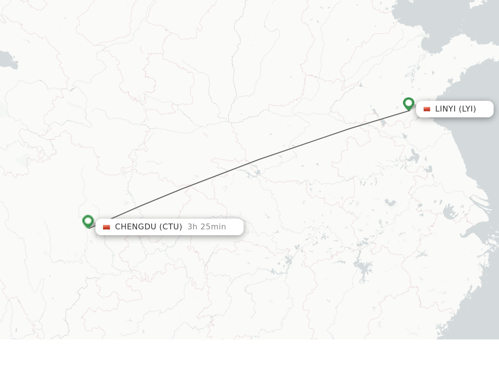 Flights from Linyi to Chengdu route map