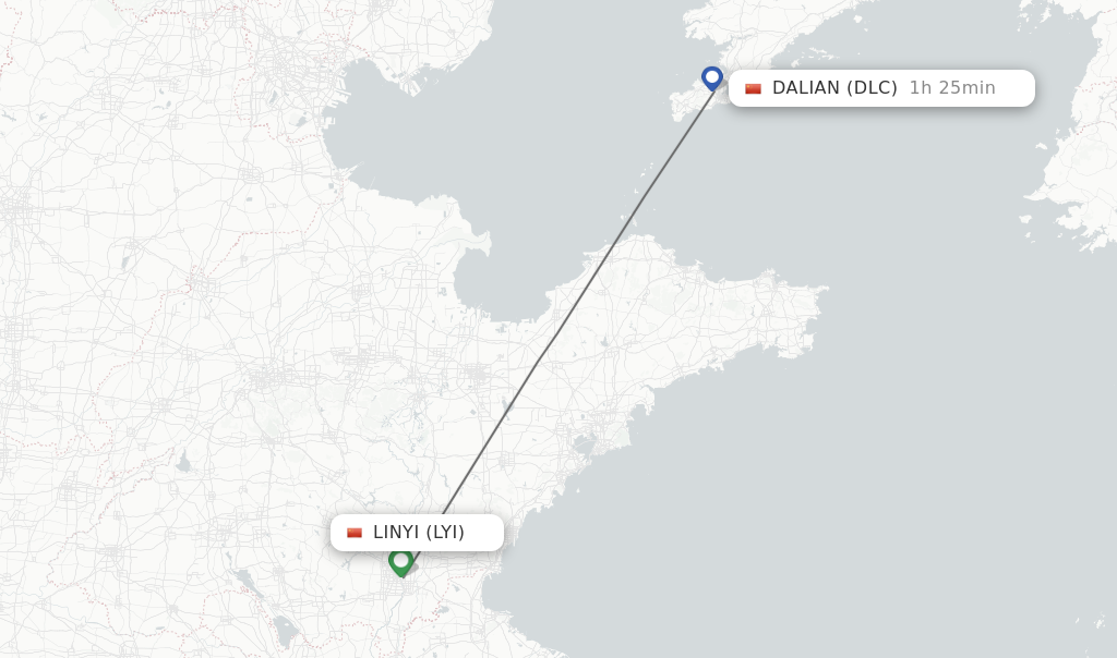 Flights from Linyi to Dalian route map