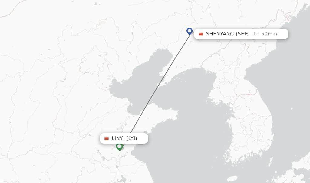 Flights from Linyi to Shenyang route map