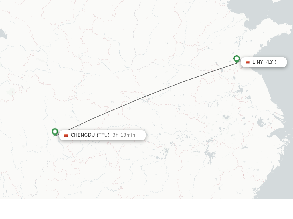 Flights from Linyi to Chengdu route map
