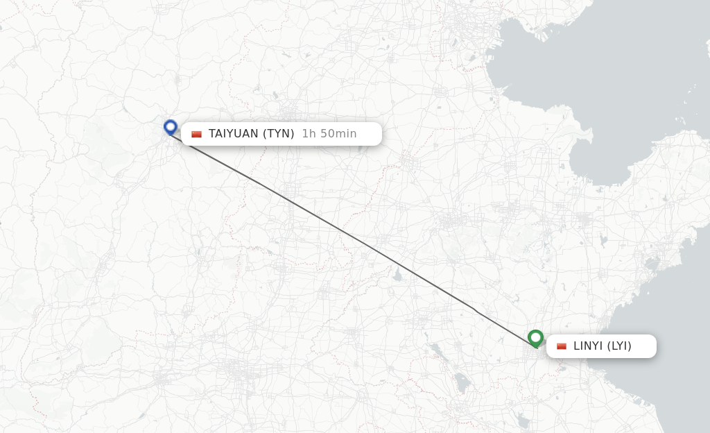 Flights from Linyi to Taiyuan route map
