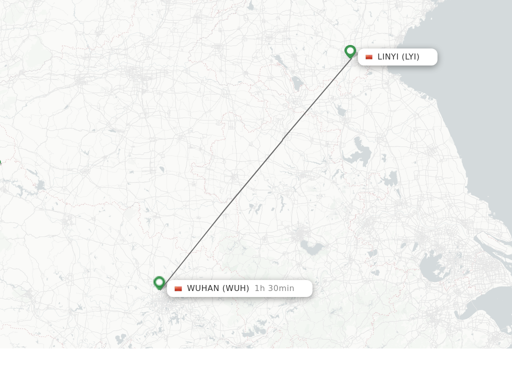 Flights from Linyi to Wuhan route map