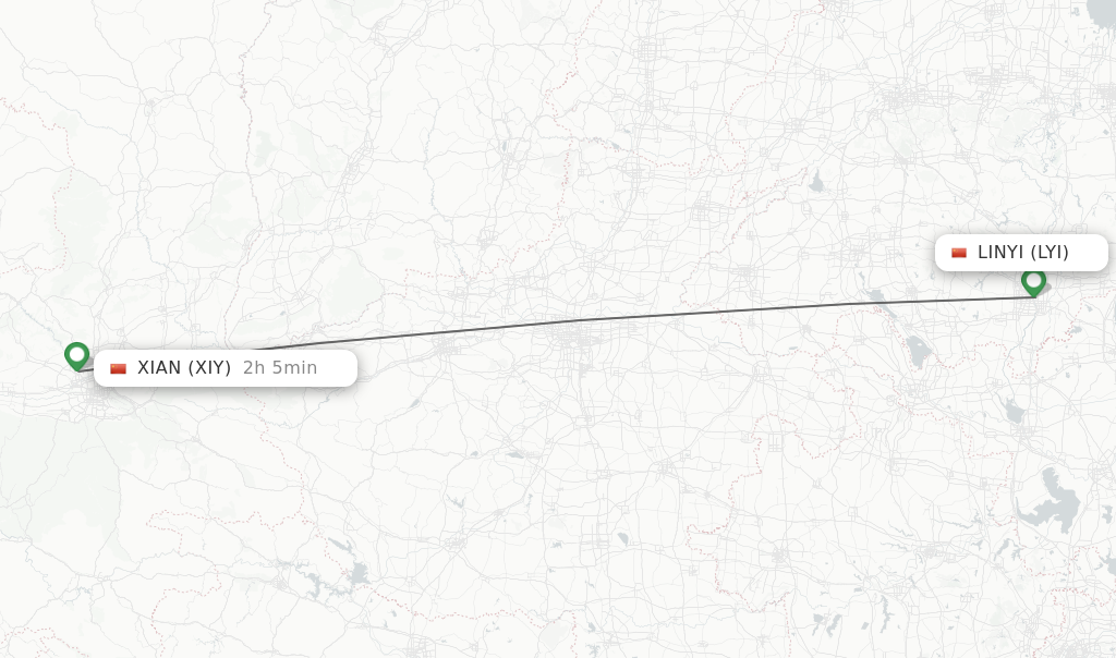 Flights from Linyi to Xian route map