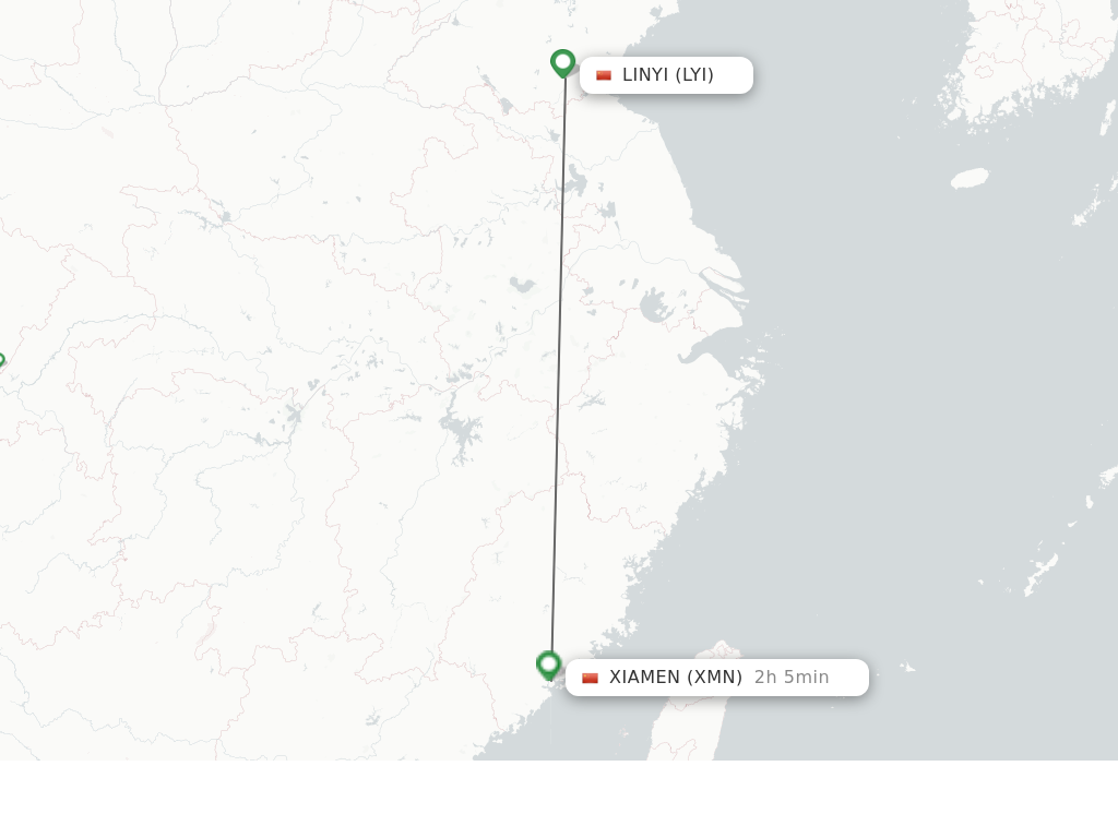 Flights from Linyi to Xiamen route map